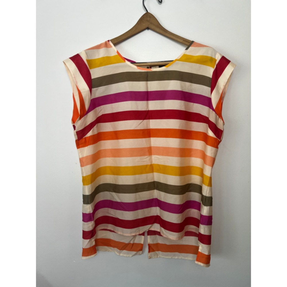 The Limited Women Striped Sleeveless Blouse Pink Orange Yellow XS Split Back